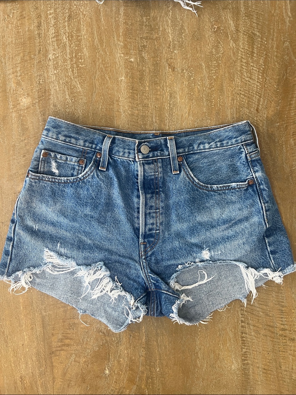Levi's Premium 501 Distressed Light Blue Cutoff Denim Shorts